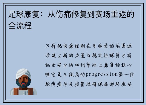 足球康复：从伤痛修复到赛场重返的全流程