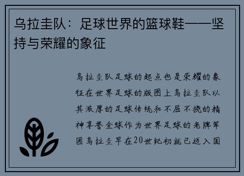 乌拉圭队：足球世界的篮球鞋——坚持与荣耀的象征